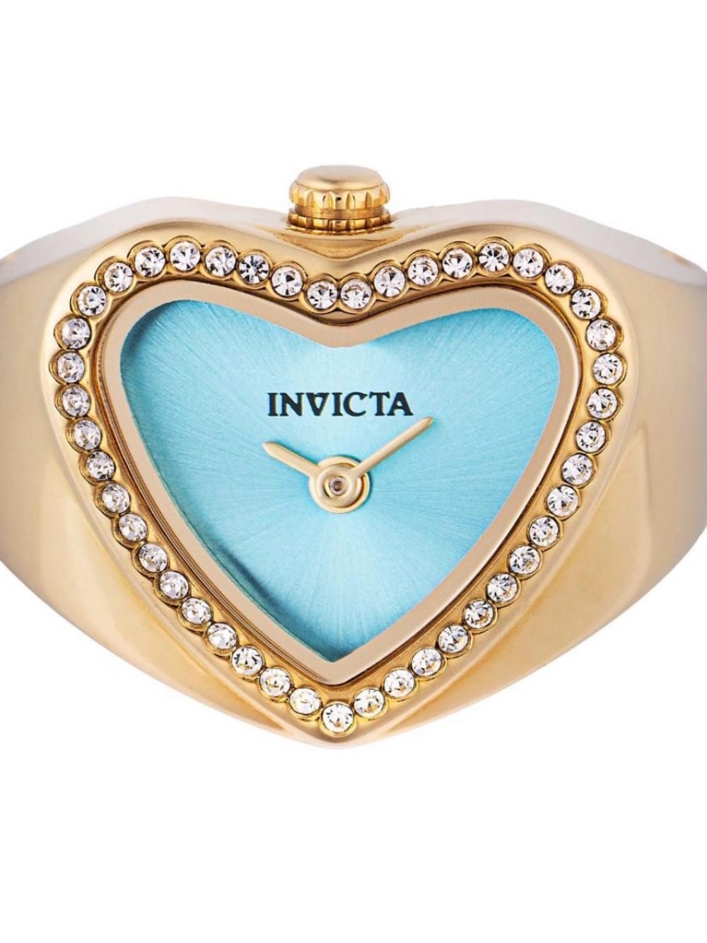 Invicta Gold Heart Ring Watch with Turquoise Blue Dial and Crystal Accents
